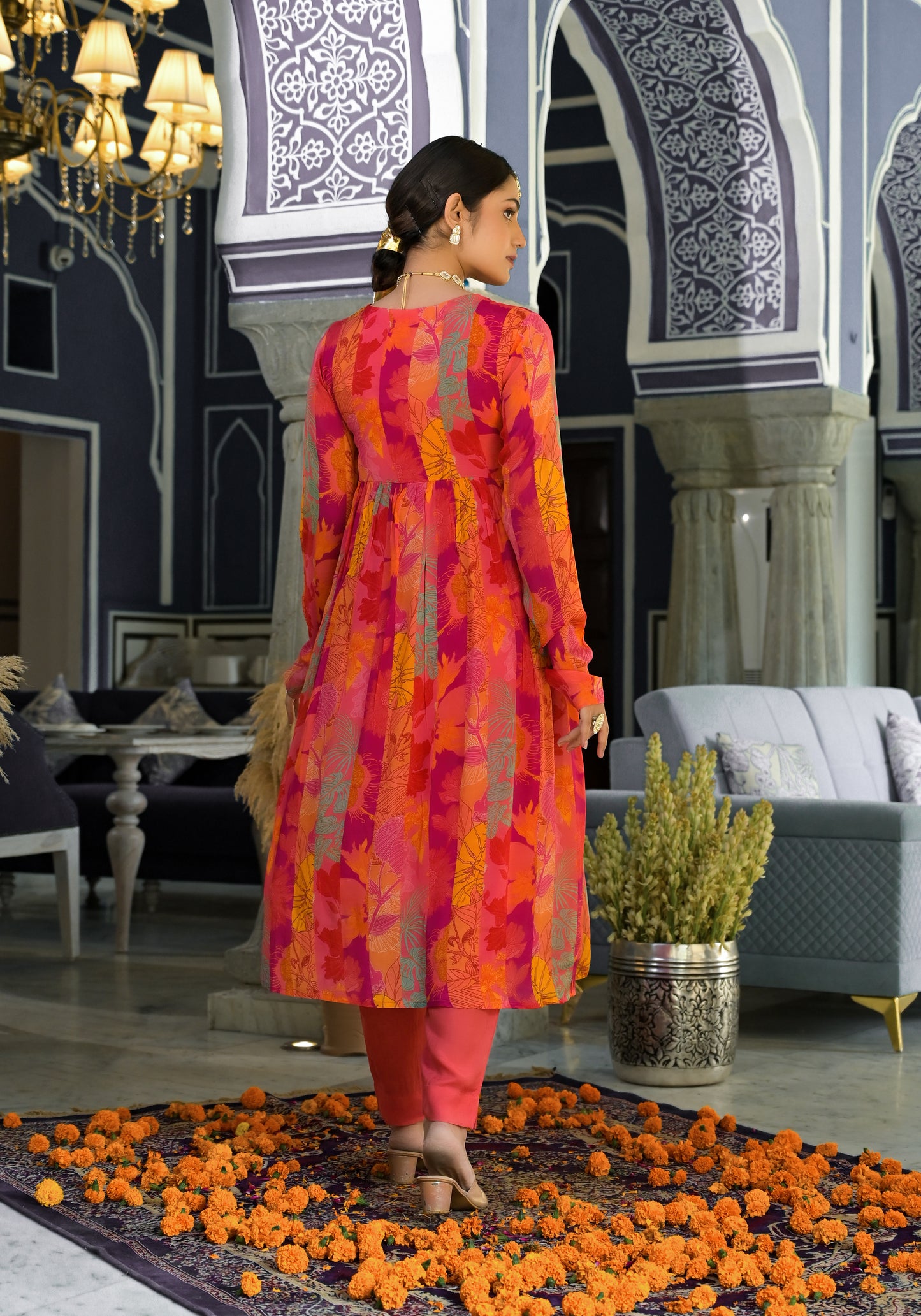 Marigold - Full sleeves kurta with pants and a fully designed dupatta