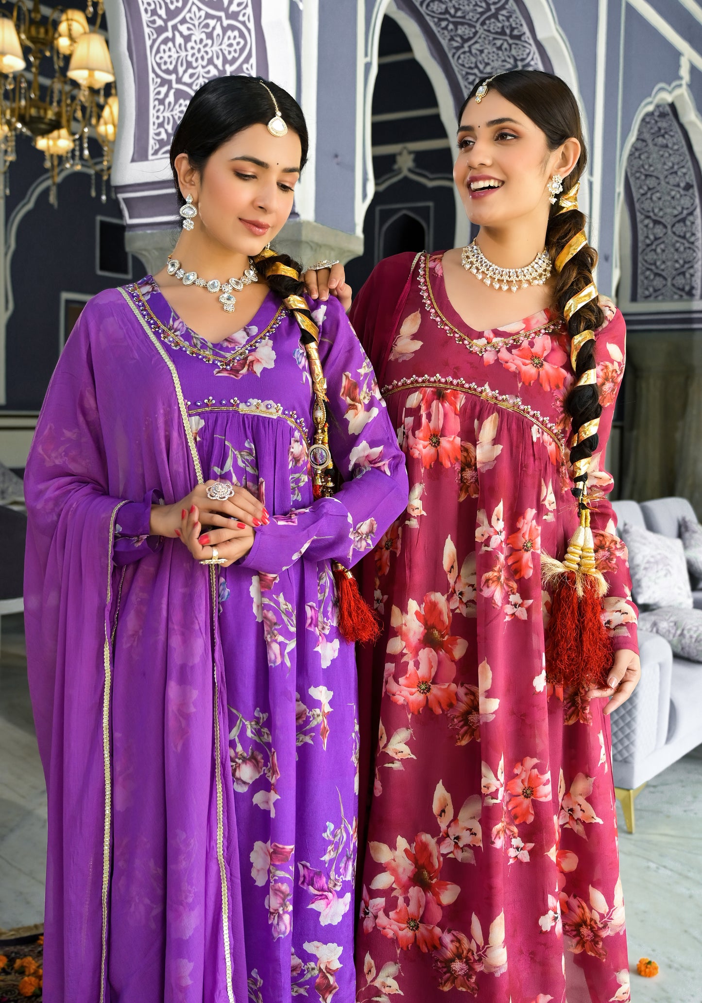 Periwinkle - Alia Cut Pattern with Afghani pant and Chiffon Dupatta