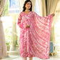Peral - V Neck Full Sleeves Floral Printed Kurta with Pants, with Stripped Dupatta