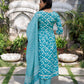 V-Neck Gather Style Kurti Pant Dupatta Set - Cotton Embroidery With Lace Work