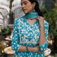 V-Neck Gather Style Kurti Pant Dupatta Set - Cotton Embroidery With Lace Work