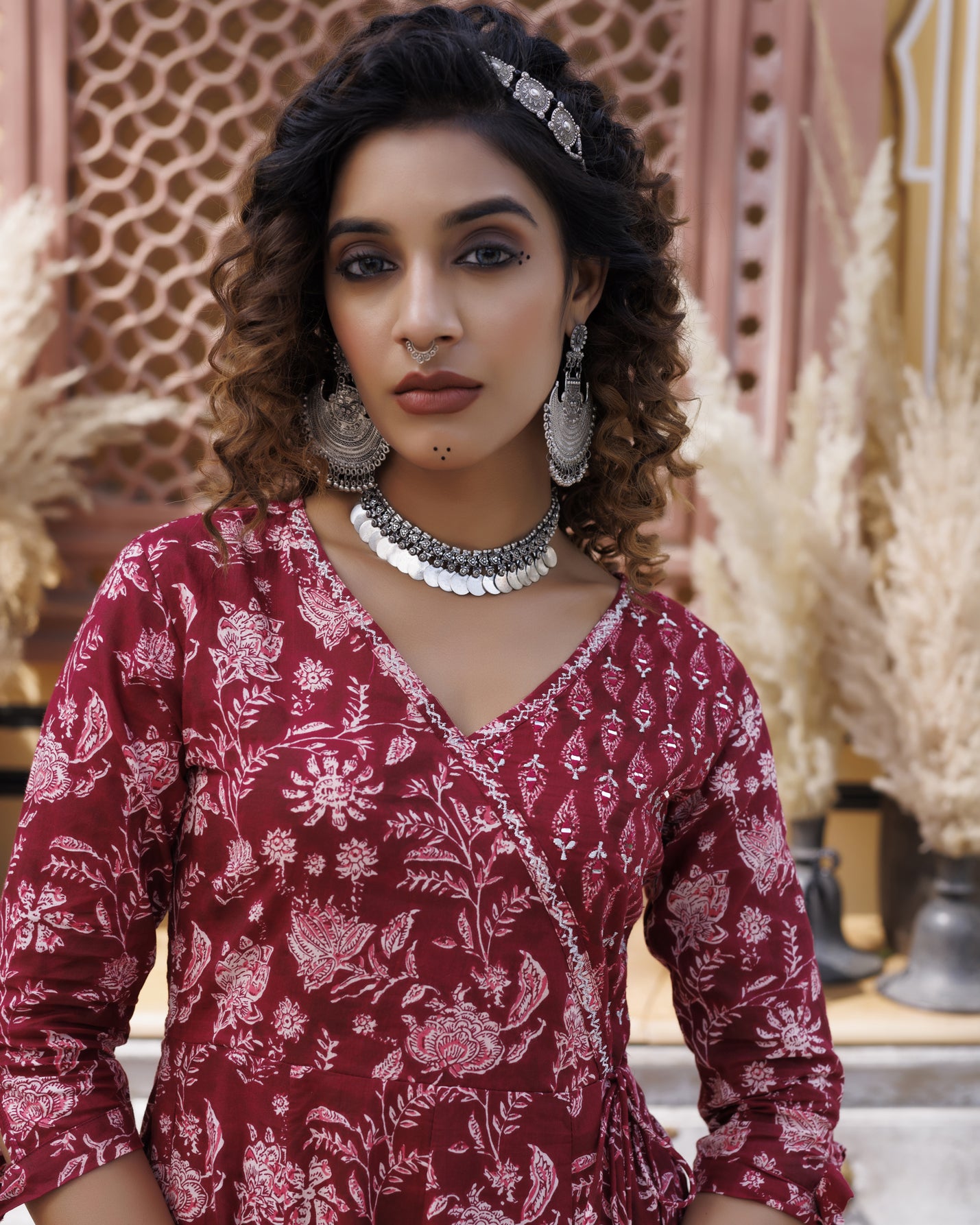 Angrakha Anarkali Set With Designer Sleeves - Cotton Fabric